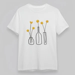 Women's Soft  Oversize T-Shirt Minimalist Vase with Heart Flower Line Art Tee - Picture 1 of 6