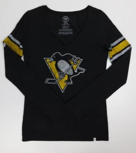 '47 Brand Pittsburgh Penguins Womens Long Sleeve Top Size M Black - Picture 1 of 10