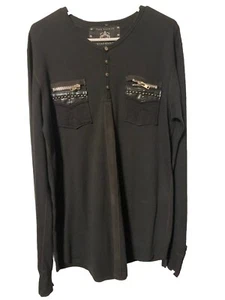 The Saints Sinphony Black Long Sleeve Thermal Men’s Zip Decor Biker Shirt READ - Picture 1 of 9