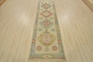 Tribal Anatolia Runner 3′ x 10′ Ivory Wool Traditional Hand-Knotted Oriental Rug - Picture 1 of 12