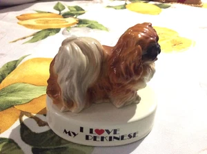 1980's "I Love My Pekinese" dog 3 1/4" Long George Good Antique Ceramic Figurine - Picture 1 of 9
