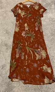 Vintage Wild Thyme Womens Maxi Dress Size 20 Orange Floral Chiffon Fairy 90s - Picture 1 of 7