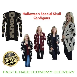 Women's Skull Skeleton Cardigan Ladies Open Front Halloween Knitted Cardigan Top - Picture 1 of 10
