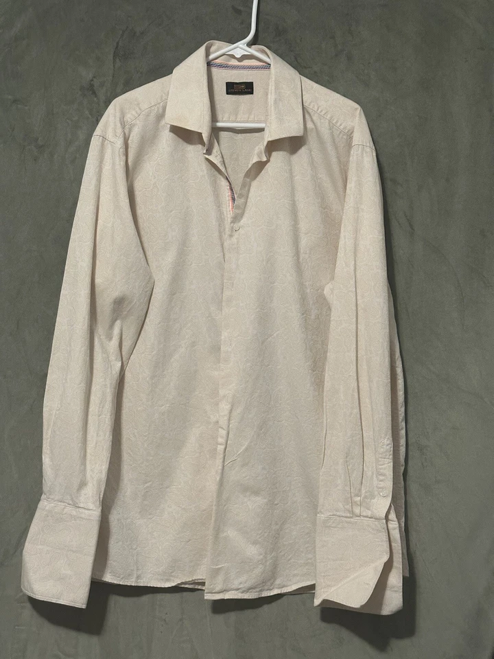 Camisa de vestir Steven Land melocotón para hombre B/T puño francés ribete arco iris cachemira texturizada Foto 1 de 4