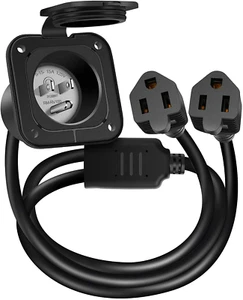 15Amp 125V AC Power Inlet Port Plug Integrated Dual 18" Extension Cord NEMA 5-15 - Picture 1 of 13