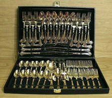 Rogers & Sons Complete 62pc Royal Plume Gold Plated Flatware Set Case,Silverware