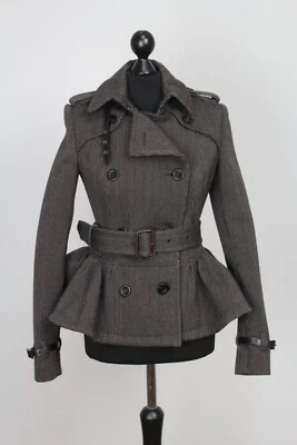 Burberry Prorsum Mujer OXBLOOD Cinturón Lana Tweed Abrigo Chaqueta AW12 XS Show Runway Foto 1 de 4