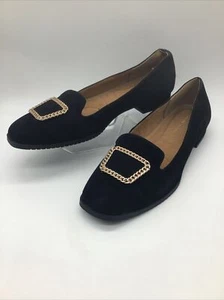 Adrienne Vittadini Women’s Black Suede Slip On Loafer Flats Chain Accent Sz. 11M - Picture 1 of 17