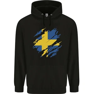 Torn Swedish Flag Sweden Day Football Childrens Kids Hoodie - Picture 1 of 88