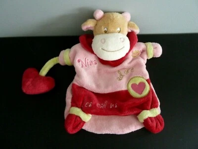 64. DOUDOU PLAT MARIONNETTE BABY NAT VACHE NINA ADORE LES CALINS ROSE COEUR TTBE - Photo 1/4