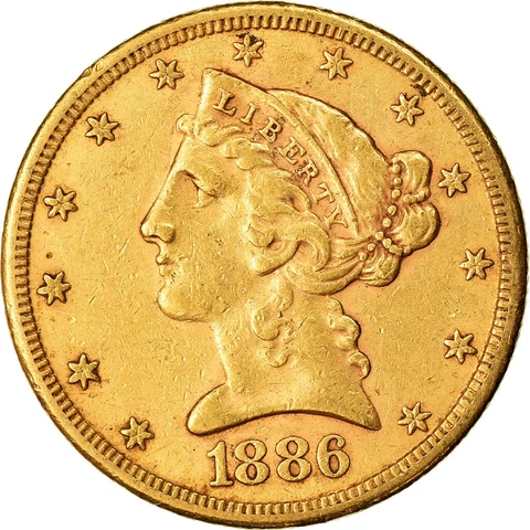 [#863682] Coin, United States, Coronet Head, $5, Half Eagle, 1886, U.S. Mint, Sa Cover