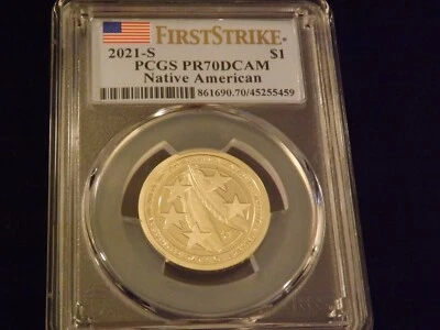 2021-S   $1  Native American     First Strike    PCGS PR 70 DCAM - Image 1 of 2