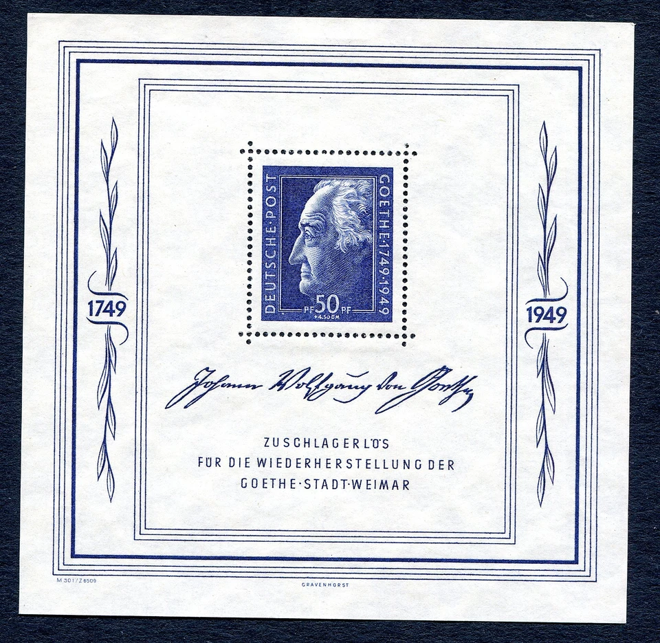 GERMANY SOVIET OCCUPATION ZONE 1946 GOETHE SHEET SCOTT 10NB11 PERFECT MNH  - Image 1 of 1