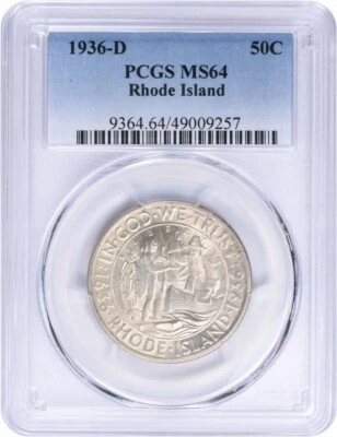 Rhode Island Commemorative Silver  Half Dollar 1936-D MS64 PCGS - Image 1 of 2