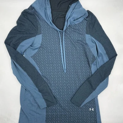 Under Armour Women's HeatGear Hoodie Size XL Blue Fitted Stretch Athletic Top - Image 1 of 4