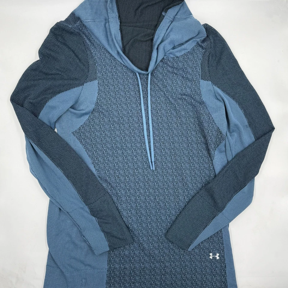 Under Armour Women's HeatGear Hoodie Size XL Blue Fitted Stretch Athletic Top - Image 1 of 4