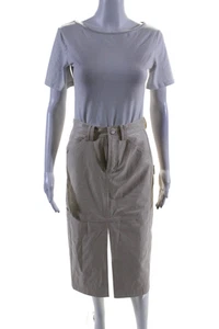ALC Women's Button Closure Slit Hem Faux Leather Maxi Skirt Beige Size 0 - Picture 1 of 6