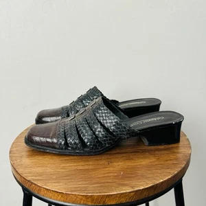 Coldwater Creek Black And Brown Braided Leather Heeled Sandals Women’s Size 9.5 - Picture 1 of 10