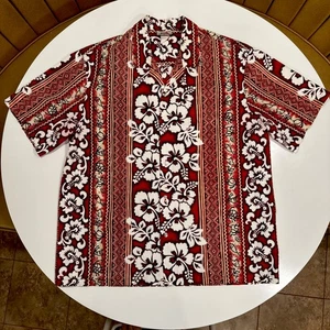 Camisa De Colección Para Hombre Evergreen Island Roja Tropical Hawaiana Petroglifos ~ 2XL XXL - Imagen 1 de 4