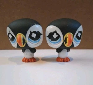 Lot 2 Littlest Pet Shop LPS Hasbro Vintage Black Puffin Bird Blue Eyes Figure - Picture 1 of 7