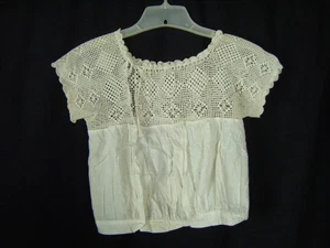 Antique Victorian Crochet Lace Cap Sleeve Cotton Bodice-Bust 34/2XS - Picture 1 of 8