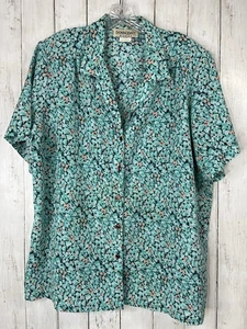 DonnKenny Shirt Plus 1X Button Up Blouse Teal Floral Short Sleeve Imperfect - Picture 1 of 11
