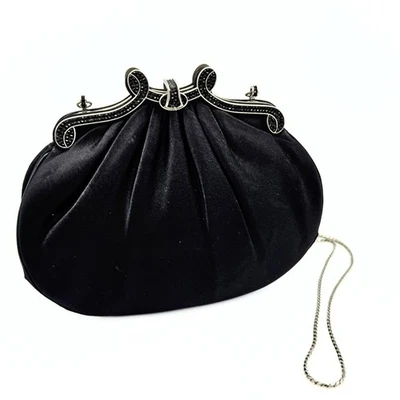 Bolso de Hombro Formal Judith Leiber Diseñador Alta Gama Negro Satinado Estrás Foto 1 de 4