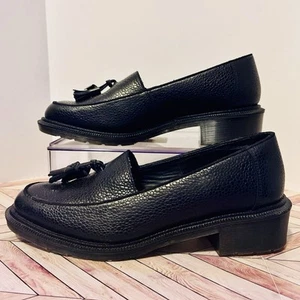 Mocasines Dr Martens Favilla Cuero Guijarro Borla Mujer 7 Negro Zapatos Tacón - Imagen 1 de 9