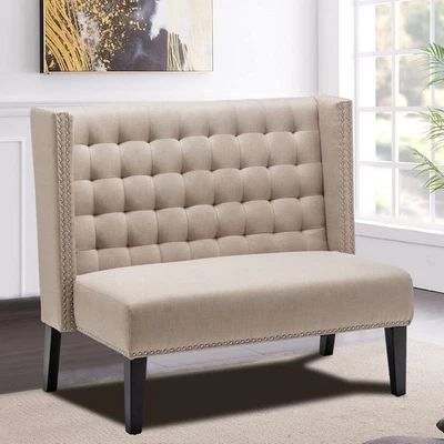 Moderno Banco Tapizado con Espalda Tufted Loveseat Sofá para Comedor Foto 1 de 4