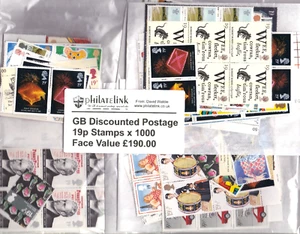 GB Discounted Postage 1000 x 19p valid postage stamps face value £190 (lot 2) - Picture 1 of 1