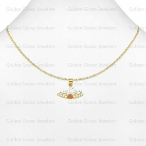 14K Tri Color Gold CZ Mis 15 Anos Quinceanera Charm Pendant Valentino Chain - Picture 1 of 4
