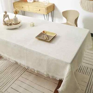 Cotton Linen Tablecloth Square Tablecloths Burlap Table Covers with Tassel - Imagen 1 de 25