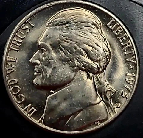 1973 D Jefferson Nickel - BU misplaced mint mark. Double die reverse Double Die Cover