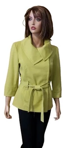 WOMEN'S SANDRO LEMONY LIME SHORT TRENCH W/ TIE BELT & OVERLAP COLLAR JACKET ~ M - Picture 1 of 3