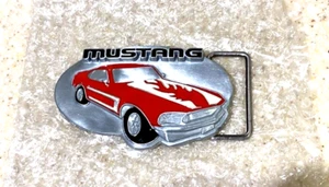 FORD MUSTANG RED FLAMES BELT BUCKLE PEWTER BRAND NEW OLD SCHOOL - Picture 1 of 3