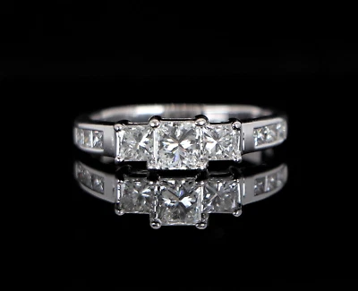 Past Present Future 14K White Gold 1.55ct Princess Diamond Engagement Ring Band - Image 1 of 4