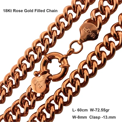 Collar de eslabones de cadena real de oro rosa de 18 quilates con anillo de perno sólido 60 cm: 24" Foto 1 de 4