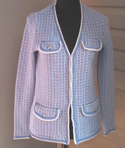 TALBOTS XS BLUE & WHITE WOMENS KNIT BLAZER WITH POCKETS - Picture 1 of 5