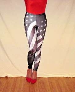 Ranger Up Performance Black/White Patriotic Flag Fitness Leggings Large New - Picture 1 of 8