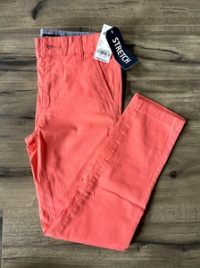OshKosh Boys Chino Pants Size 8 Coral Salmon Slim Stretch Twill adjustable NEW - Picture 1 of 7