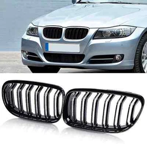 Gloss Black Front Kidney Grilles Grill Cover For BMW 3Series E90 E91 2008-2011 - Picture 1 of 11