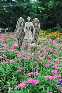 Angel Garden Statue W/Heart,  Antiqued Metal Yard Art Decor Lawn Patio Deco-32"H - Picture 1 of 8