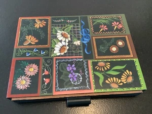 Folk Art Floral Wooden Box Drawer Signed - Picture 1 of 6