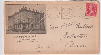 Marion Ind 1900 flag mch cl BURRIER HOTEL cover (d445) - Image 1 of 2