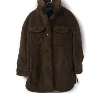 lucky brand Women’s NWT Brown Faux fur button up jacket /Shacket sz med - Picture 1 of 7