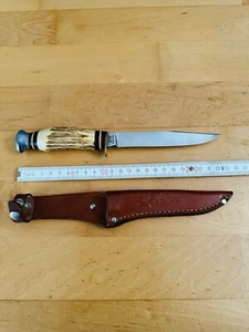 Jagdmesser Edge Brand 464 aus Solingen mit Hirschhorngriff und Lederscheide. - Bild 1 von 8