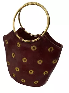 NWT Adrienne Vittadini Regali Bordo Mini Bucket Bag Gold Rings Pony Hair Leather - Picture 1 of 12