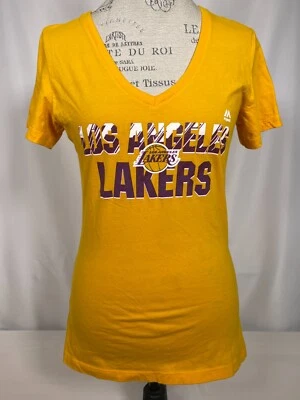 Los Angeles Lakers Majestic That's The Stuff V-Neck T-Shirt Gold Women's LARGE - Image 1 of 4