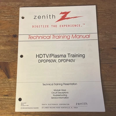 Zenith Technical Training Manual HDTV / Plasma DPDP60W DPDP40V Repair TV - Image 1 of 3