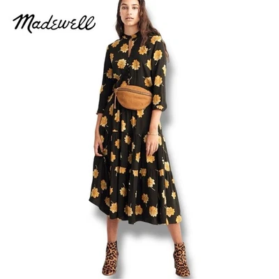 Madewell Button-Front Tier Dress Fall Flowers Effie Floral Olive Cottagecore XS - Image 1 of 4